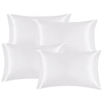 EHEYCIGA Satin Pillow Cases 4 Pack White, Silky Pillowcases for hair and skin with Envelope Closure, Standard Size, 50x75 cm