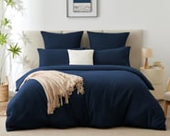 WAVVE Housse de Couette 260x240 cm avec 2 Taies d'oreiller 65x65 cm，Parure de Lit 2 Personnes pour Lit 200x200 avec Fermeture Éclair, Sets de Housse Couette en Microfibre Bleu Marine 260 x 240 240x260