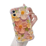 QLTYPRI Case for iPhone 11, Laser Colorful Retro Oil Painting Flower Pattern Cute Curly Wave Frame Exquisite Phone Case for Girls Women, Shockproof TPU Protective Phone Cover for iPhone 11 - Pink