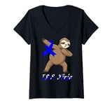 Womens Irritable Bowel Syndrome IBS Blue Ribbon Funny Sloth Dabbing V-Neck T-Shirt