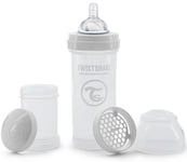 Twistshake Biberon en Plastique avec Valve Anti Colique pour Bébé Tétine Souple en Silicone Débit Moyen, Donner le Biberon avec Tétine en Forme de Sein, Sans BPA, 260 ml, 2 Mois et +, Blanc