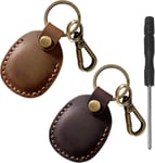 Airtag Keyring Holder 2 Pack-Genuine Leather Air Tag with 2pcs (Brown+coffee) 