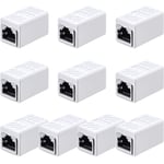 10 Pieces RJ45 Coupler, Ethernet Extension Adapter Network Connector for Cat7/Cat6/Cat5e/Cat5 Ethernet Network Cable Coupler Female to Female (White)