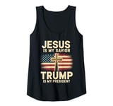 Womens Jesus Is My Savior Trump Is My President Trump 2024 USA Flag Tank Top