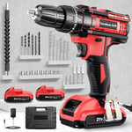 Cordless Drill Driver 21V, Cordless Hammer Drill with 2 Batteries 2000mAh, 25+3 Torque, 42N.m Max Electric Drill, 30PCS Drill Bits 2 Speed, LED Light for Home and Garden DIY Project