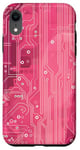 Coque pour iPhone XR Motif carte mère circuit rayé Art déco rose