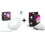 Pack Lampe nomade connectée Philips Hue Go Led + 2 ampoules connectées Philips Hue White et Color Ambiance E27 75W Blanc