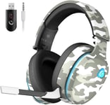 Casque Gaming sans Fil, Casque Gamer 2,4 GHz pour PC/PS4/PS5/Nintendo Switch, Casque Gaming PS5 avec Transducteurs 50mm, Microphone Anti-Bruit, Casque PS5 avec Son Surround (Camouflage)