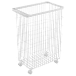 Yamazaki 4776 TOWER Laundry Basket With Wheels, white, Steel/Nylon, Minimalist, 28 x 46.5 x 61 cm