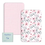 Yoofoss Travel Cot Sheets 95 x 65cm Fitted Cozy & Breathable Travel Cot Mattress Sheets Elasticated Travel Cot Fitted Sheet 2 Pack Pink Floral