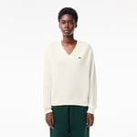 Lacoste Pull col V point mousse coton Taille 34 Blanc