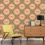 A.S. Création Retro 70's Large Diamond Wallpaper Green/Orange/Red/Pink/Cream Retro Chic 395313 8.50m x 0.53m Paste The Wall