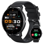 TIFOZEN Montre Connectée Homme Femme avec Appels Bluetooth Avis de Messages Assistant Vocal Lecteur de Musique, 1,39'' Smartwatch avec Cardiofrequencemetre/SpO2/Sommeil pour Android iOS (Noir)