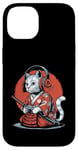 Coque pour iPhone 14 Japon Kawaii Cat Samurai Casque Casque Manette de Jeu Vidéo