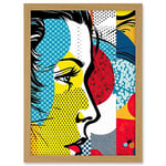 Artery8 Modern Abstract Woman Face in Profile Comic Book Style Red Yellow Geometric Halftone Artwork Framed A3 Wall Art Print