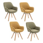 MEUBLE COSY Lot de 4 Chaise Salle à Manger Scandinave Fauteuil Coiffeuse Siège Pivotant avec Accoudoirs pour Chambre Salon Cuisine Bureau, Rembourré en Tissu Pieds en Bois Massif, Multicolore