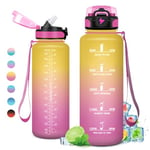 KollyKolla Gourde 1.5L, Sport Gourde Grande, Étanche et Réutilisable, Bouteille d'eau avec Marqueur de Temps et Paille, Gourde Graduée pour 1 Journee, Adulte, Gym, l'école, Voyage, Camping, Randonnée