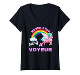 Womens Fun Graphic-Never Stop Being A Voyeur V-Neck T-Shirt