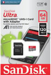 SanDisk Ultra Micro SD 64GB 120 MB/s Class 10 SDHC SDXC Memory Card + Adapter