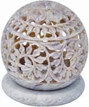 Indus Lifespace Handmade Embossed Carved Soapstone Round Small Tealight Candle 