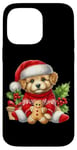 Coque pour iPhone 14 Pro Max Chiot mignon en bonnet de noel avec biscuit au pain d'épice