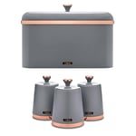 Tower Cavaletto Bread Bin & Canisters with Rose Gold Kitchen Set (Grey)