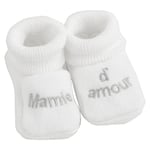 KINOUSSES - Chaussons Bébé - Brodés "Mamie d'amour" - 0-3 Mois - Blanc/Argent