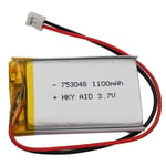 3.7V 1100mAh 4.07Wh Li-Polymer Li Battery 753048 JST-PH 2Pin 2.0 For Dashcam GPS