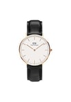 Daniel Wellington - 0508DW - Sheffield - Montre Mixte - Quartz Analogique - Cadran Rose Or- Bracelet Cuir Noir