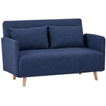 Canapé convertible 2 places en tissu bouclette pieds bois clair L120cm - Bleu nuit - belushi