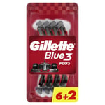 Kertakäyttöiset parranajokoneet Gillette Blue 3 Plus Red, 6+2 kpl. x 6 kpl.