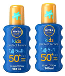 2x Nivea Sun Kids - SPRAY - Protect & Care SPF 50+ | 5in1 Protection - 200ml