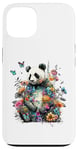 Coque pour iPhone 13 Panda mignon avec fleurs et papillons pour femmes, filles et enfants