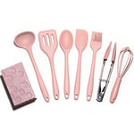 Dcolor 8-Piece Kitchenware Set Non-Stick Pan Silicone Small Baby Food Supplement Cooking Pan Spatula Colander,Pink