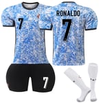 UEFA EM 2024 Portugal Bortalag Barn Fotbollströja nr 7 Cristiano Ronaldo away 6-7years