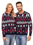 Aseniza Pull Noel Couple, Pulls Noel Femme Homme d'hiver Chaud à Manches Longues Motif Flocon De Neige Et Wapiti Noël Pull