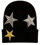 Wintery Unisex Ladies Womens Girls Mens Boys Beanie Hat With 3 Star Patches