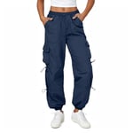 Friptspyg Pantalon de Trekking pour Femmes Léger avec Poche Pantalon de Randonnée Séchage Rapide Imperméable Ceinture Réglable Pantalon de Plein Air Style Sportif pour Jogging, Blue Marine XXL