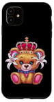 iPhone 11 Kawaii teddy bear with crown and lilies Case