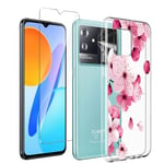 LYZXMY Coque pour Cubot Note 21 (6.56") + Verre trempé écran Film Protecteur - Transparent Souple Silicone Étui Protection Housse TPU Case Cover - Flower