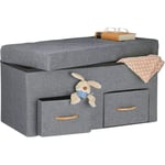 Relaxdays - coffre de rangement avec 2 tiroirs, banc pour le salon ou la chambre, hlp: 40 x 80 x 40 cm, pliable, gris