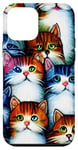 Coque pour iPhone 12 mini Illustration de visages de chat colorés avec des expressions fantaisistes