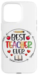 Coque pour iPhone 15 Pro Max Best Teacher Ever Crayon Apple Heart Book