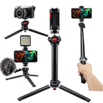 Lammcou 4in1 Selfie Stick Trépied Kit, Léger Réglable Mini Trépied & Extensible Télescopique Pôle & Support de Smartphone Hot Shoe & Rotule Entièrement Pivotante, Perche Selfie pour Cell Phone Tripod