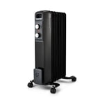 7 Fin Oil Filled Radiator 1500W Electric Portable Heater 3 Heat Thermostat Black