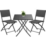 Casaria - Ensemble 3 pièces de balcon en Polyrotin rom set de 1 table et 2 chaises pliantes Noir résistant camping jardin