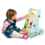 Wooden Baby Walker with 3 Blocks, 4 Wheels, Learning Activities, Ages 12+