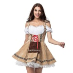 Dam Oktoberfest Kostym Tyskland Bayersk Öl Servitris Piga Servitör Cosplay Parad Tavern Karneval Maskeradklänning Beige M