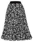 GRACE KARIN Chic Jupe Femme Plissée Mi Longue A-Ligne Décontracté Basique Couleur Unie XL cl2473-43/Floral Noir