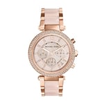 Michael Kors Parker Chronograph Quartz Watch with Rose Gold Tone Stainless Steel Strap with Blush Acetate Center Links for Women MK5896